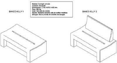 Imagen que muestra el plano de los bancos tipo Killy 1 y 2 de hormig�n armado.
