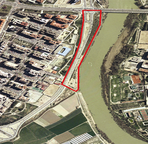 Vista a�rea de la zona donde se sit�a el tramo de riberas del Ebro que comprende la zona de la Fachada Suroeste del Actur.