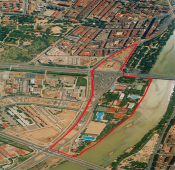 Vista a�rea de la zona donde se sit�a el tramo de riberas del Ebro que comprende la zona del Club depotivo Helios.