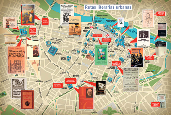 Plano con rutas literarias urbanas