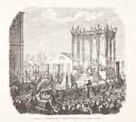 A.M.Z. Sig. 0904. Bendici�n de las locomotoras en la inauguraci�n del ferrocarril de Barcelona a Zaragoza. Xilograf�a publicada en el Museo Universal, 1861.