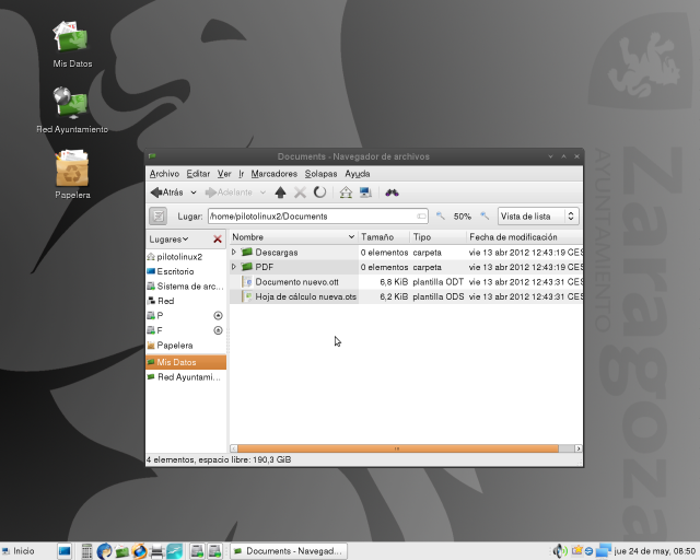 Aspecto del escritorio en AZLinux 2
