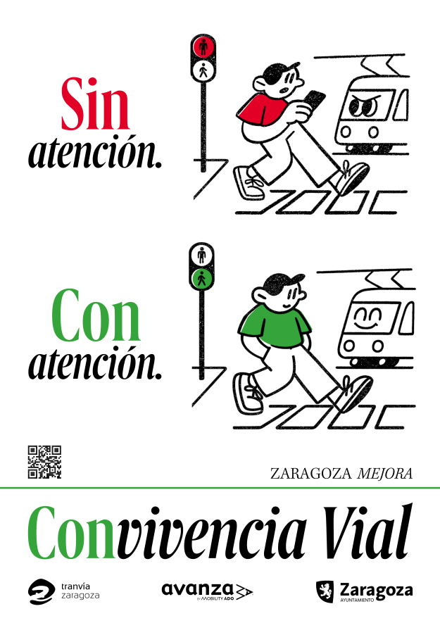 Persona joven cruzando correctamente e incorrectamente por el paso de cebra