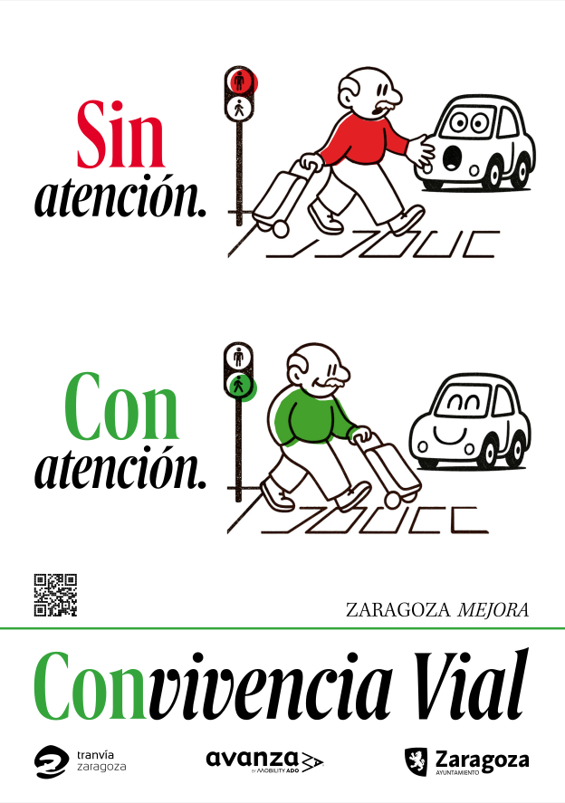 Persona mayor cruzando correctamente e incorrectamente por el paso de cebra