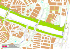 Plano del ltimo tramo del Ebro como calle central de Zaragoza