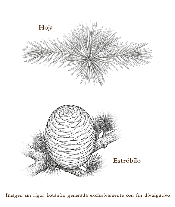 Imagen sobre la hoja, la flor y el fruto de la planta
