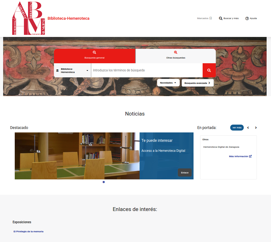Pulsa para ver la imagen en grande: Interfaz de usuario del mOPAC de la Biblioteca y Hemeroteca Municipal de Zaragoza