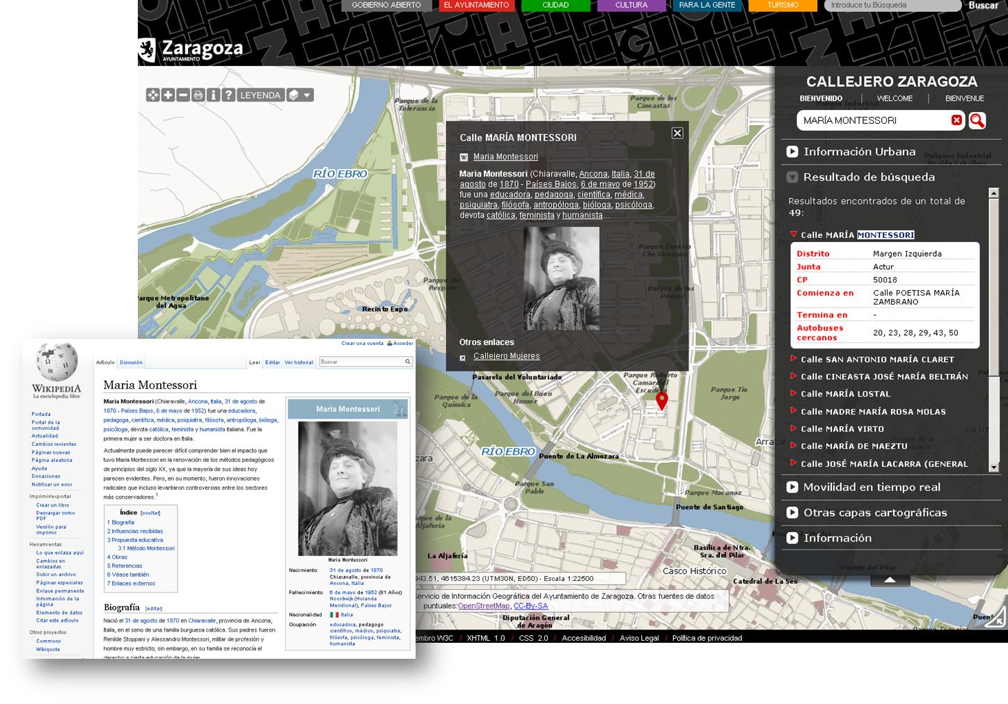 callejero con ventana que enlaza a Wikipedia con la historia de Emilia Pardo Bazan