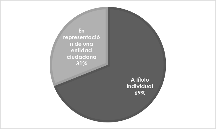 31% en representación de una entidad ciudadada y el 69% a título individual