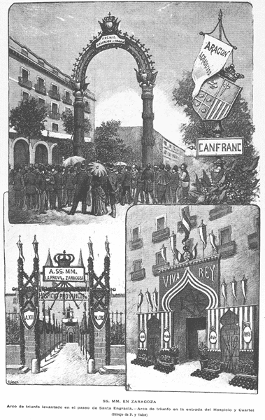 A.M.Z. Sign. 0908. Monumentos conmemorativos con motivo de la visita del rey Alfonso XII  y su esposa la reina Cristina de Habsburgo a Zaragoza. [1888]