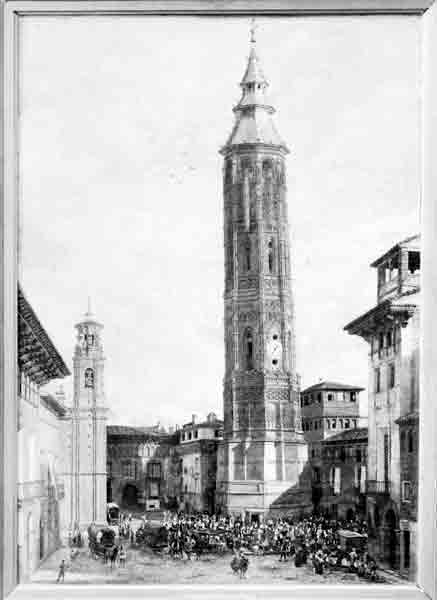 La Torre Nueva. Copia digital de un dibujo a tinta de colección particular. Archivo Municipal de Zaragoza.