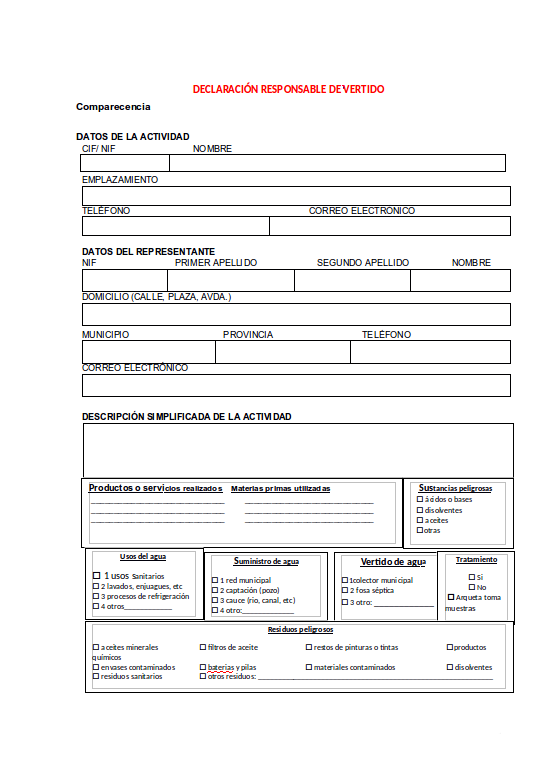 Declaración responsable de vertido