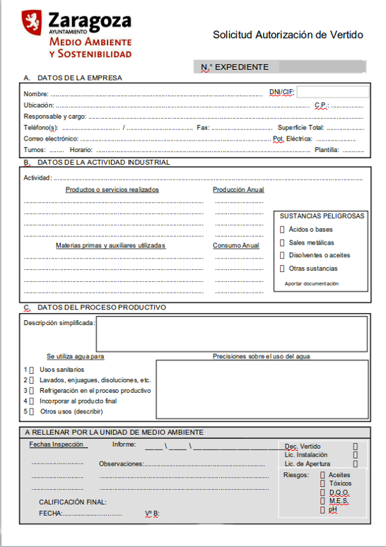 Solicitud autorización de vertido
