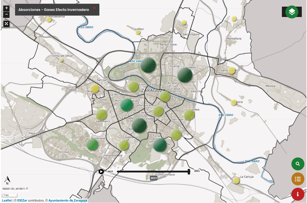 Mapa de absorciones GEI por distritos