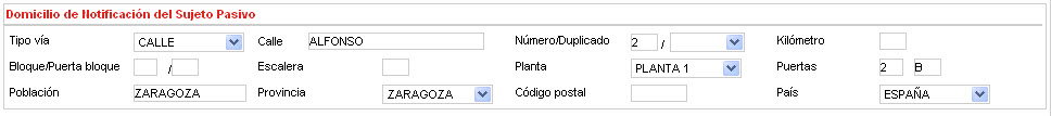 Debe informarse de la siguiente manera: Tipo de via: CALLE, Calle: ALFONSO, Numero: 2,   Planta: PLANTA 1, Puertas: 2 B