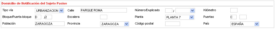 Debe informarse de la siguiente manera: Tipo de via: URBANIZACION, Calle: PARQUE ROMA,  Bloque: D, Puerta bloque: 2, Planta: PLANTA 7, Puertas: C
